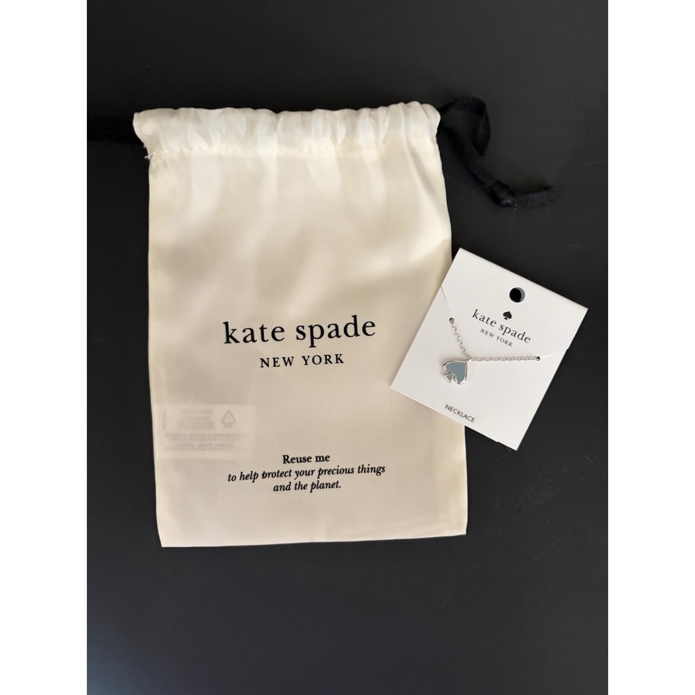 Kate Spade Everyday Spade Enamel Necklace  Blue and Gold Tone Crisp Sky W/duster
